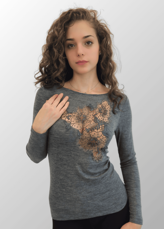 Maglia con ricamo floreale Ester in Lana Seta