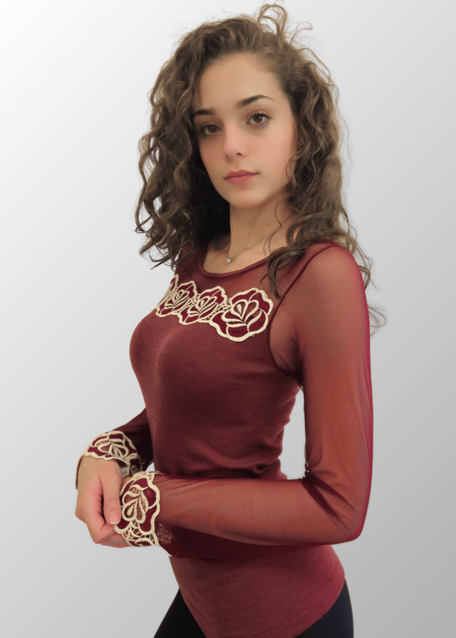 Maglia con maniche in tulle e macramé Zaira in Lana Seta