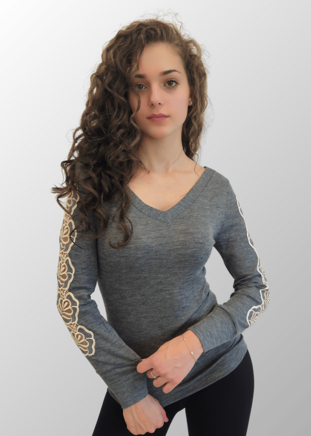 Gabriella Wool Silk Floral Sleeve Sweater