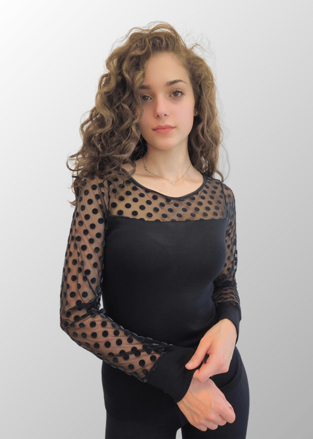 Maglia con maniche in tulle a pois Morgana in Lana Seta