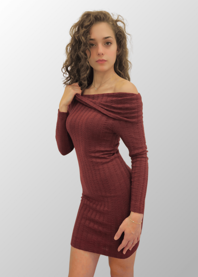 Abito corto jacquard scollo a scialle Fernanda in Lana Seta