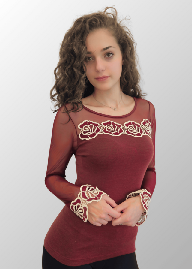 Maglia con maniche in tulle e macramé Zaira in Lana Seta