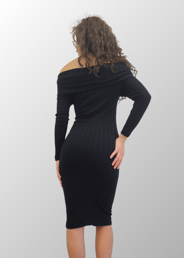 Abito lungo jacquard scollo a scialle Antonella in Lana Seta