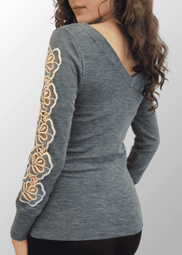 Gabriella Wool Silk Floral Sleeve Sweater