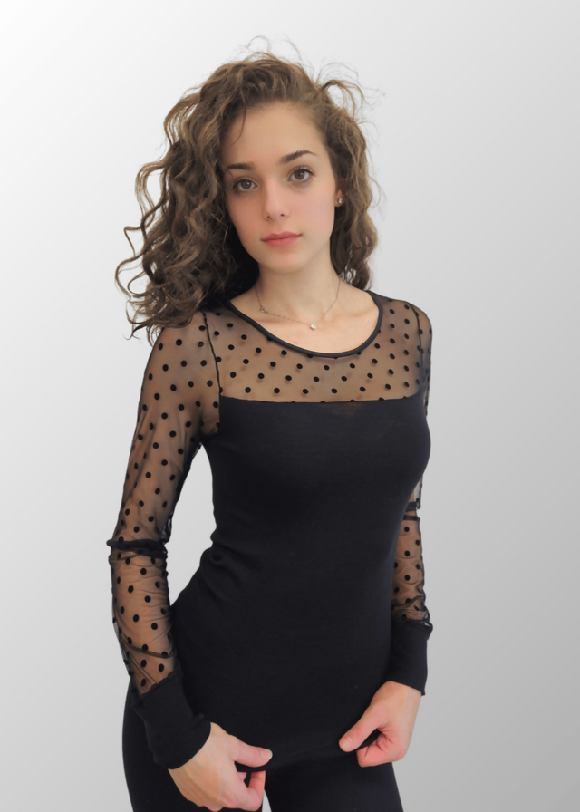 Maglia con maniche in tulle a pois Morgana in Lana Seta