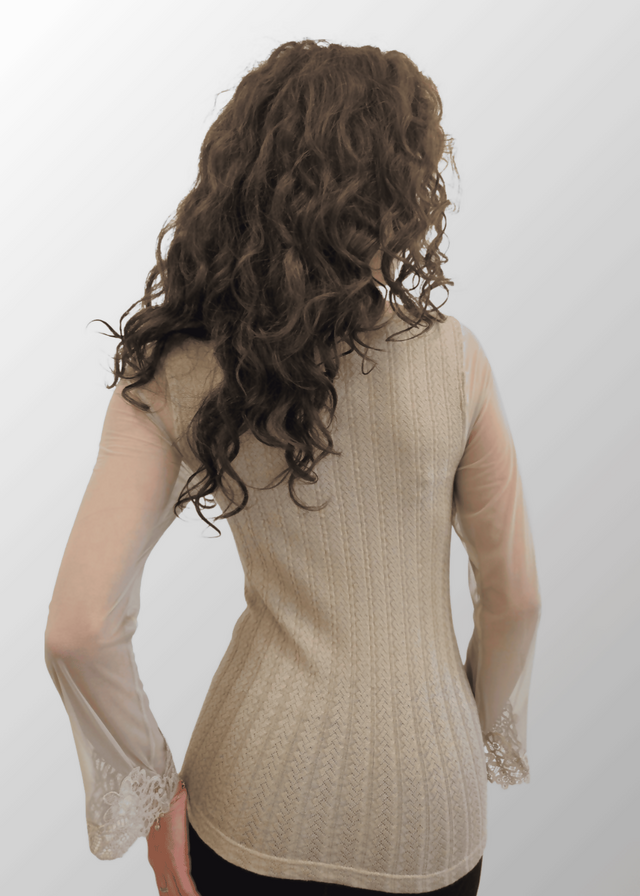 Maglia jacquard con tulle e macramé Roberta in Lana Seta