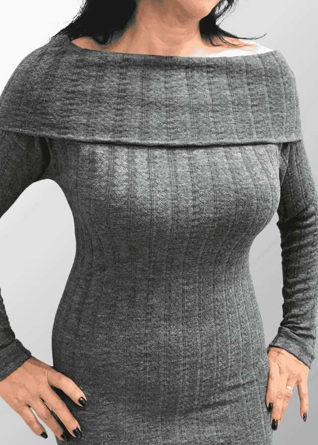 Abito corto jacquard scollo a scialle Fernanda in Lana Seta