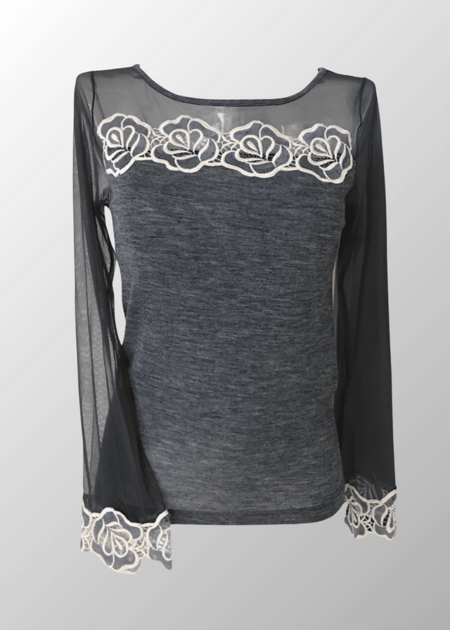 Maglia con maniche in tulle e macramé Zaira in Lana Seta