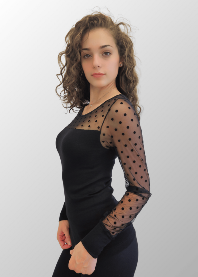 Maglia con maniche in tulle a pois Morgana in Lana Seta