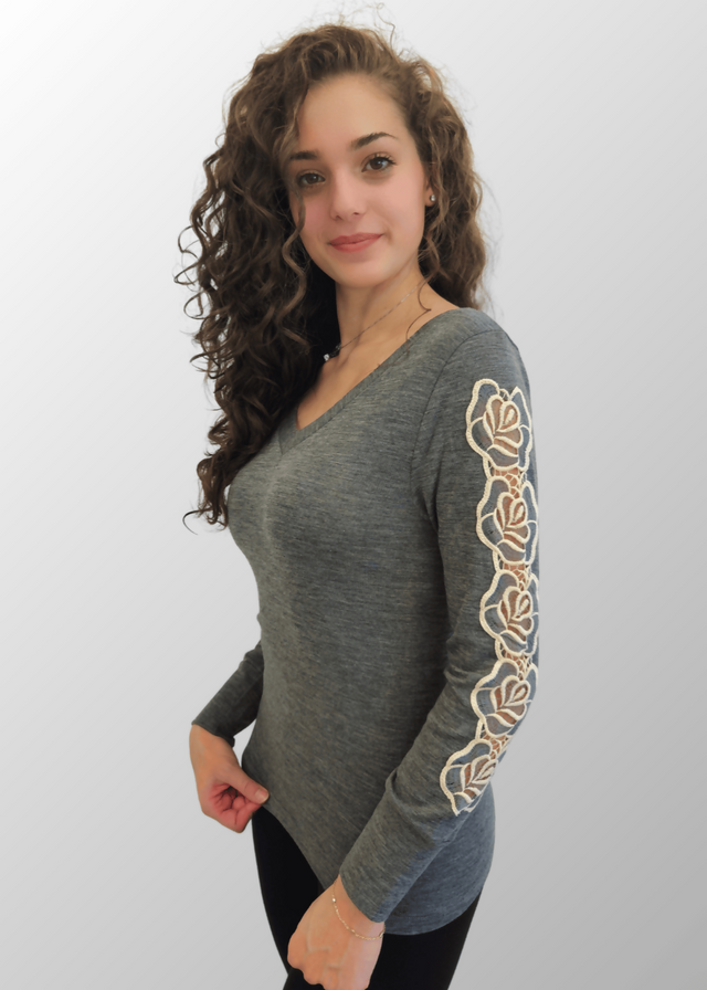 Gabriella Wool Silk Floral Sleeve Sweater