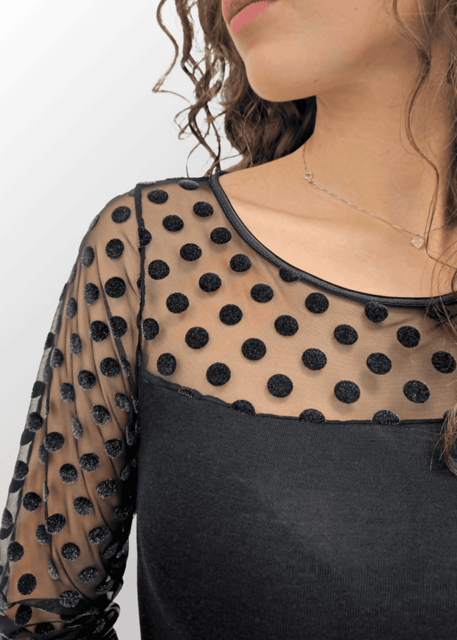 Maglia con maniche in tulle a pois Morgana in Lana Seta