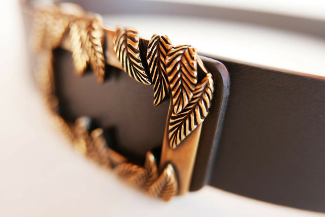 Cintura FOGLIE ORO ANTICO in pelle di vitello