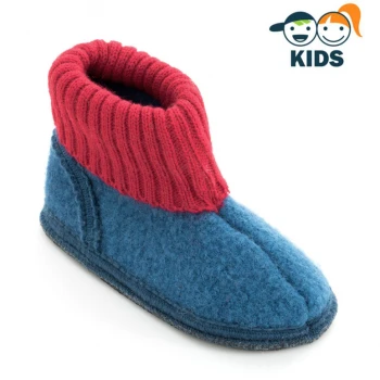 Children's boiled wool bootie slippers BLUE RED_69068