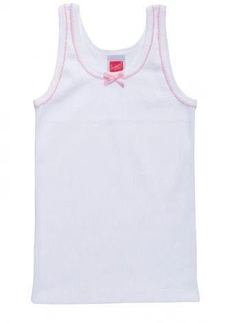 Baby girl ribbed tank top with lace in pure organic cotton_104328