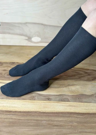 Knee high light socks in dyed organic cotton GREY/BLACK_107515