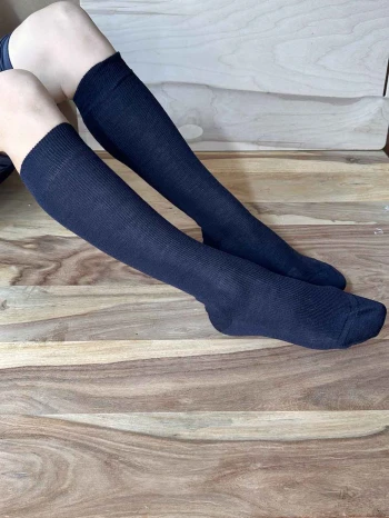 Long Navy socks in organic wool and organic cotton_107294