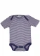 Baby short-sleeved bodysuit in organic wool and silk - Navy blue striped