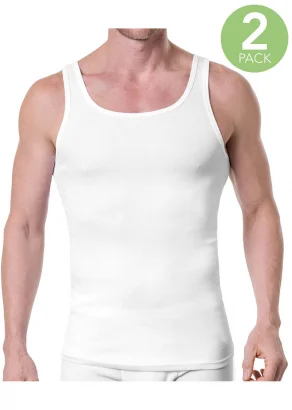 Men's Pure Organic Cotton White Tank Tops -  2 pcs_104349