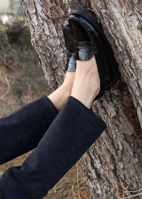 Women's Callen Black leather moccasin shoes_107947