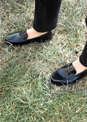 Women's Callen Black leather moccasin shoes_107948