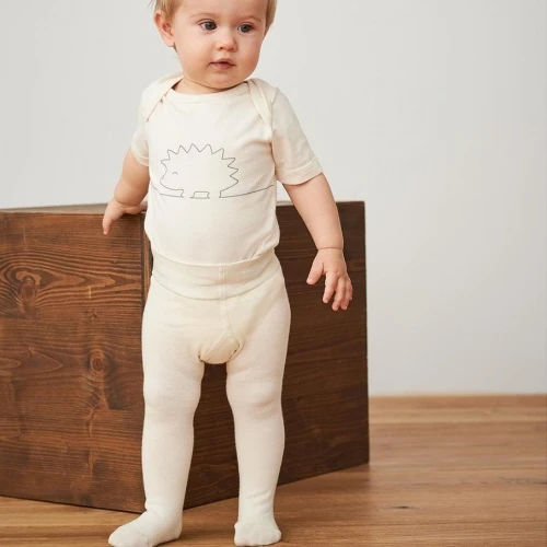 Organic wool and cotton tights in Natural White
