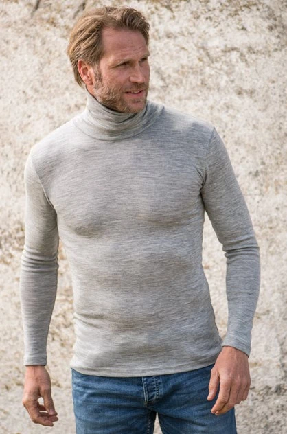 Turtleneck unisex shirt in wool and silk