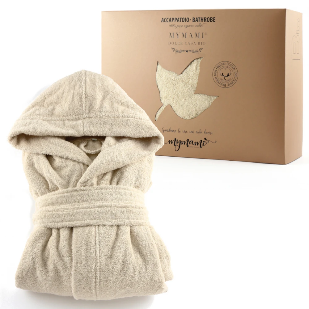Mymami natural hooded bathrobe in organic cotton