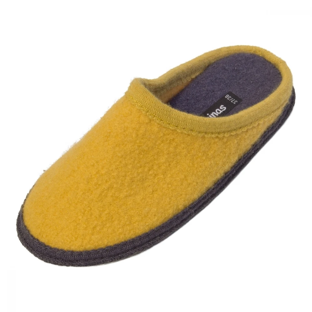 Slippers in pure boiled wool Bicolor Mustard Gray