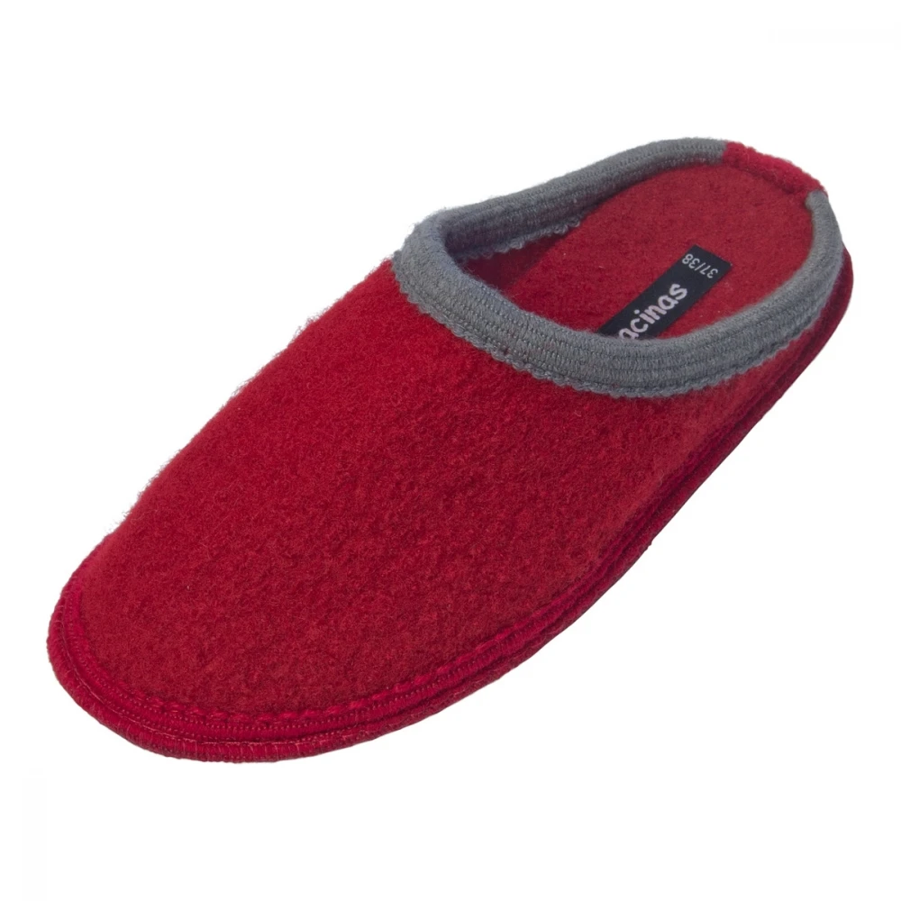 Slippers in pure boiled wool Bicolor Red Gray