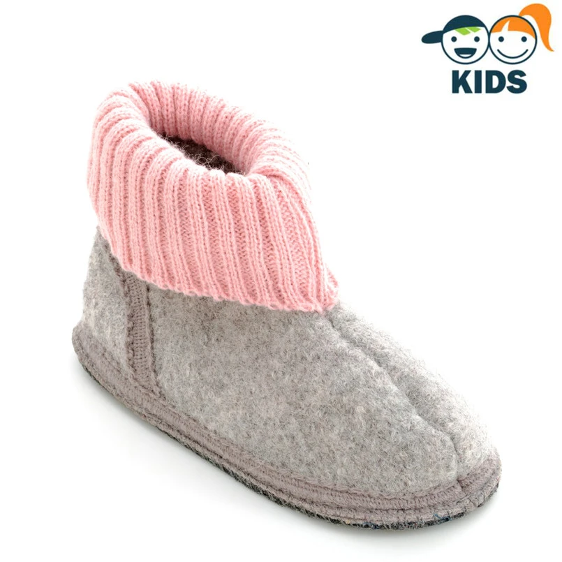 Ankle boot slippers for children in GRAY PINK boiled wool