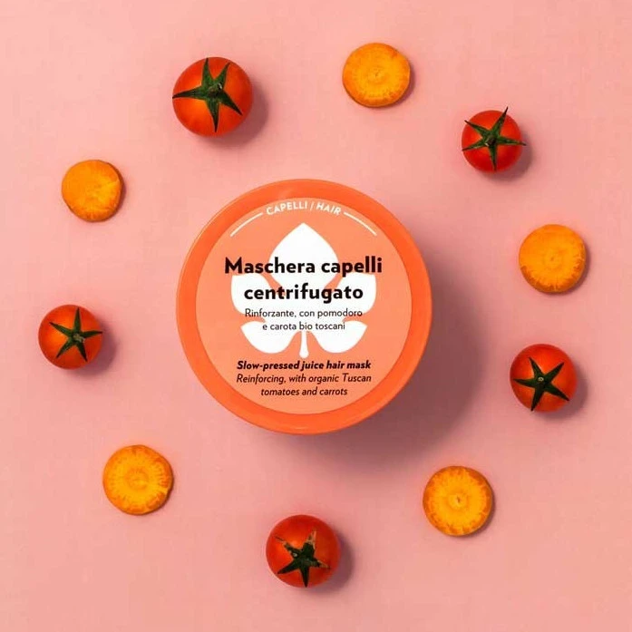 Strengthening centrifuged hair mask with organic Tuscan tomato and carrot