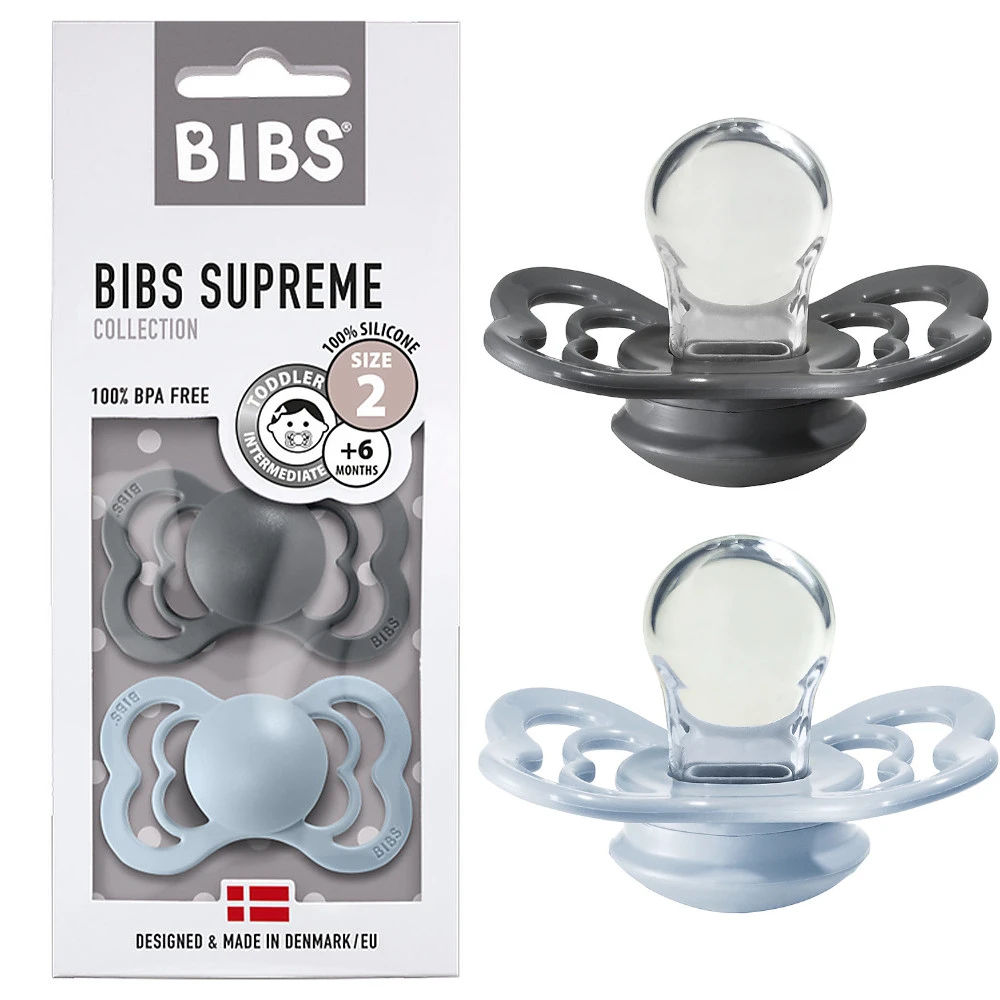 BIBS Supreme Pacifiers 2 pcs Gray and Light Blue