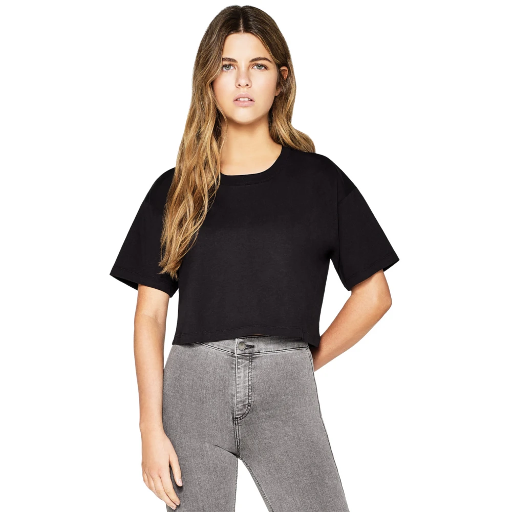 Women's short-sleeved short shirt in organic cotton - Black