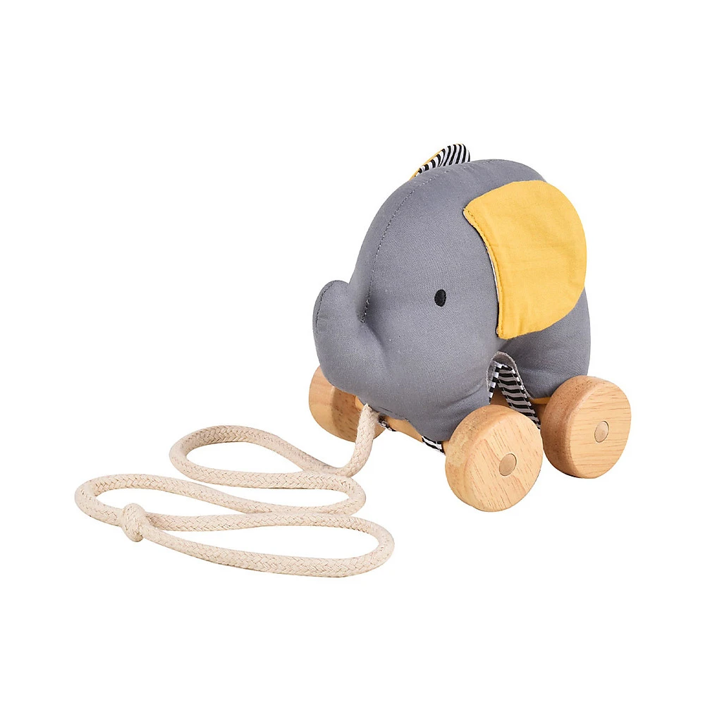 Elephant pull toy in organic cotton and wood