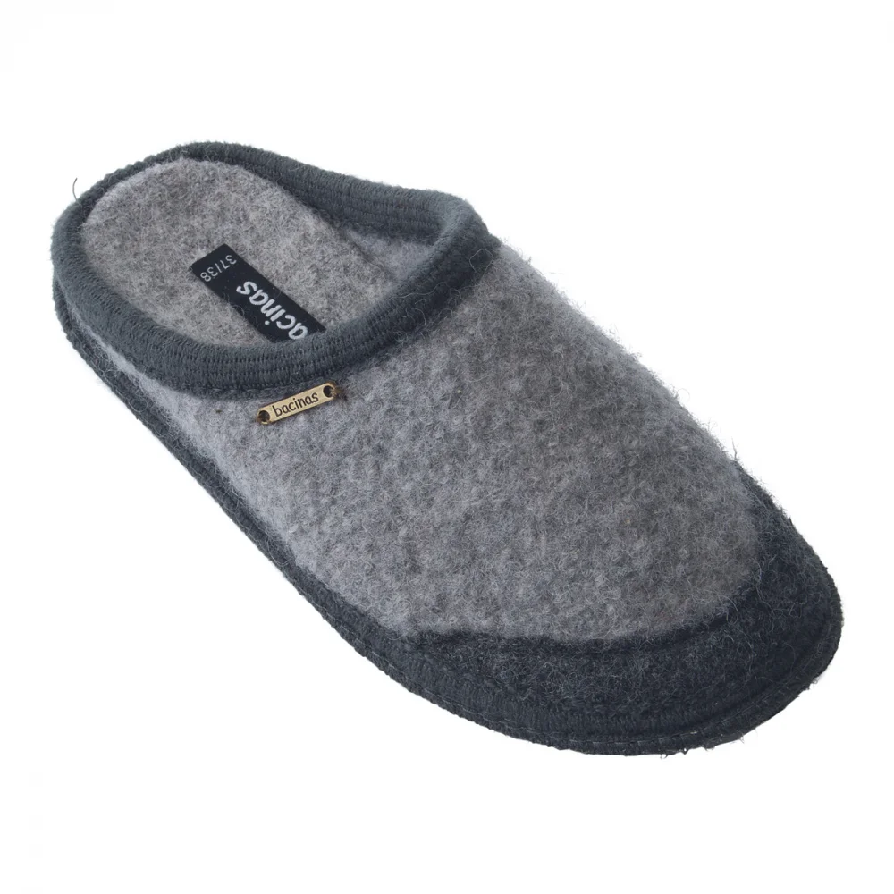 Slippers in pure boiled wool Bicolor  GREY-DARKGREY