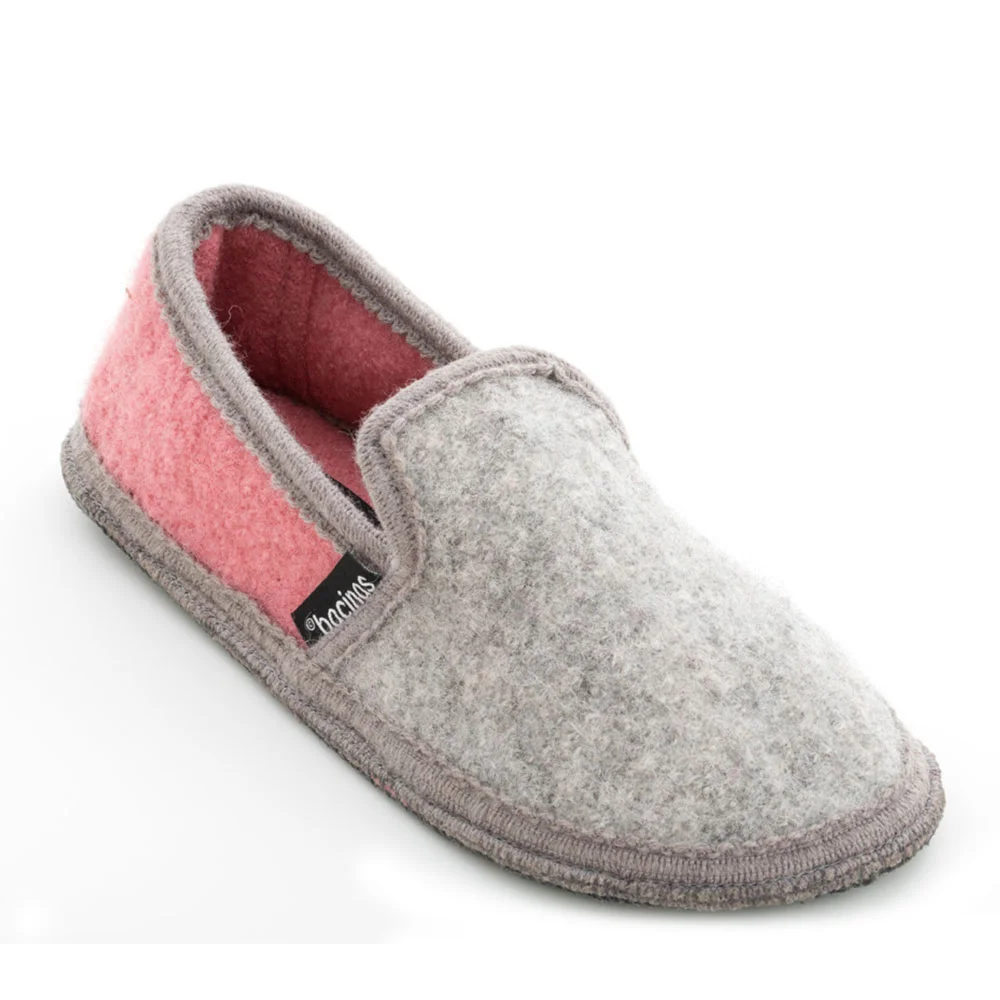 Closed slippers in pure boiled wool Bicolor Gray-Rose