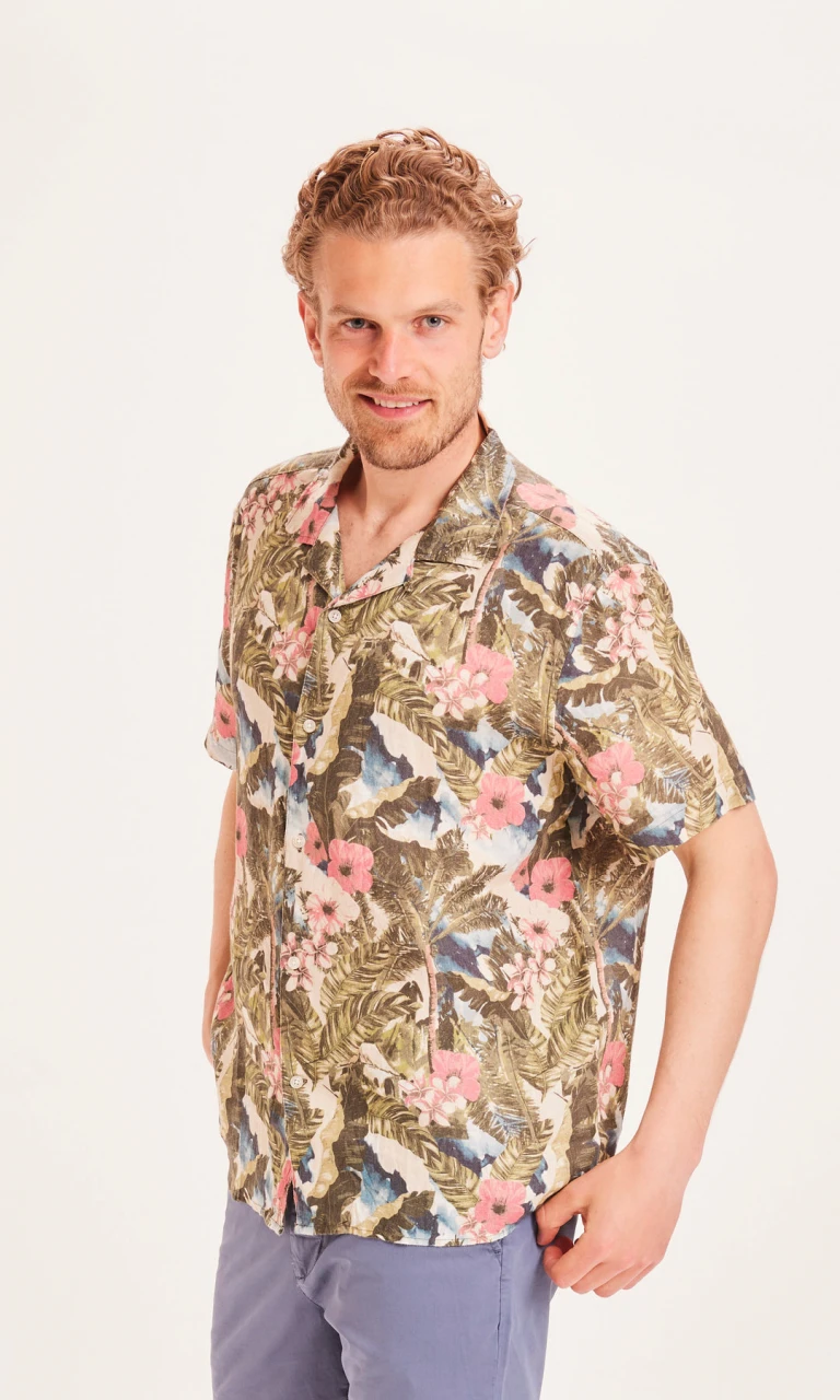 Man shirt WAVE Hawaii print in 100% Organic Linen