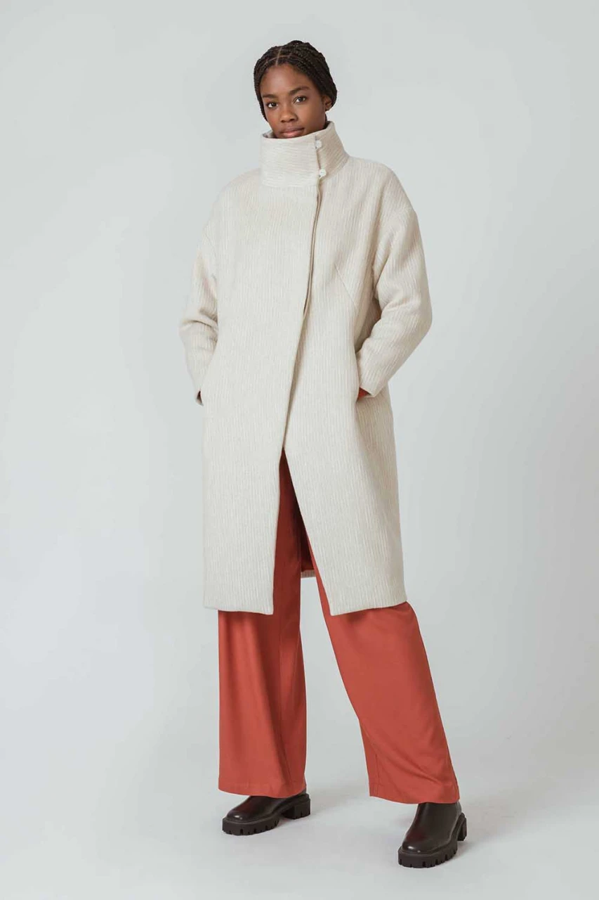 Gara cream coat for women in recycled wool