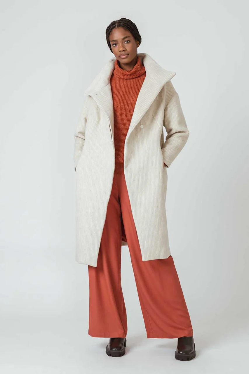 Gara cream coat for women in recycled wool_96330