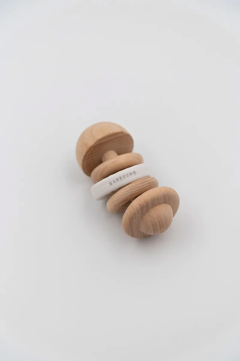 Wooden and silicone rattle - White