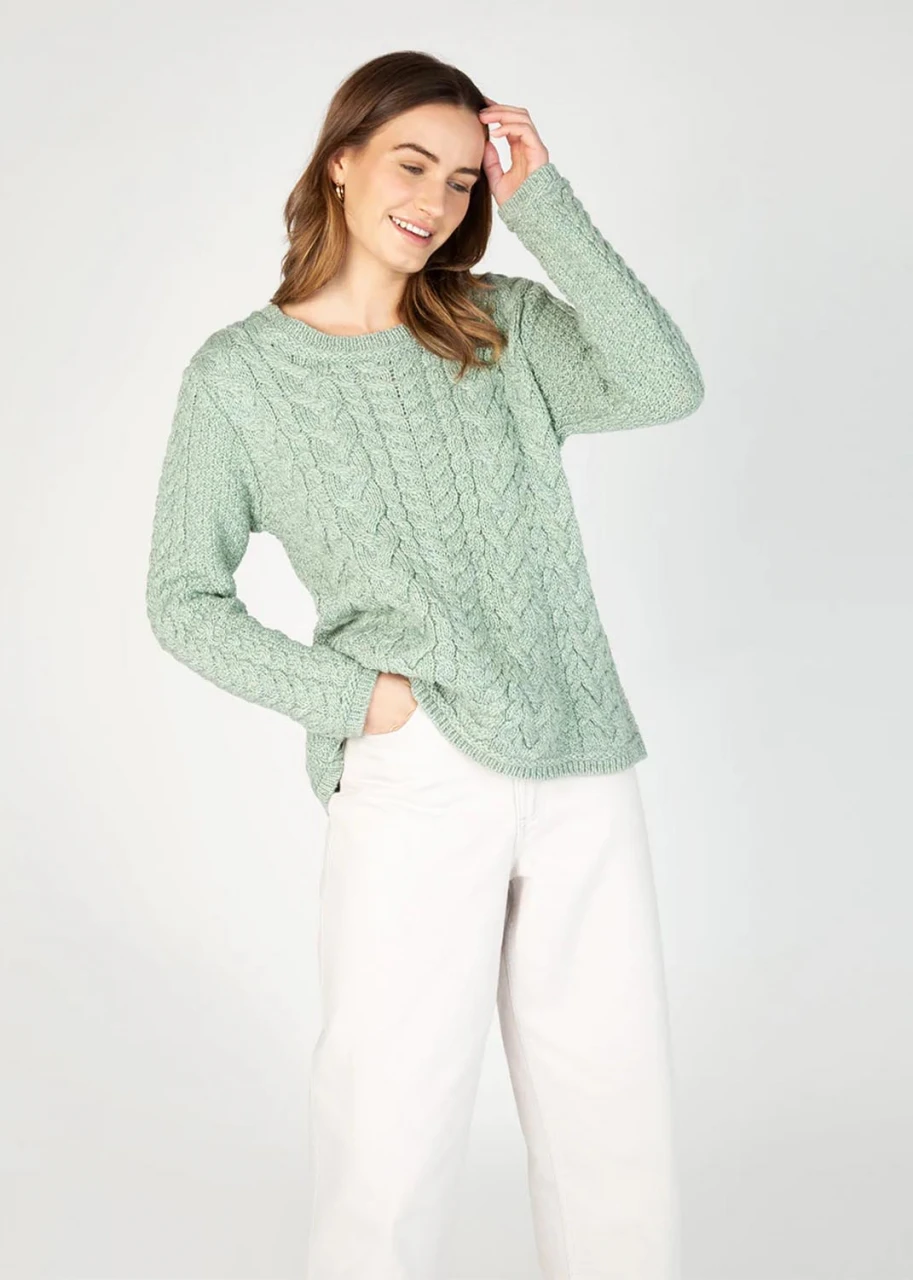 Primrose A-Line Cable Round Neck Sweater in pure merino wool_97595
