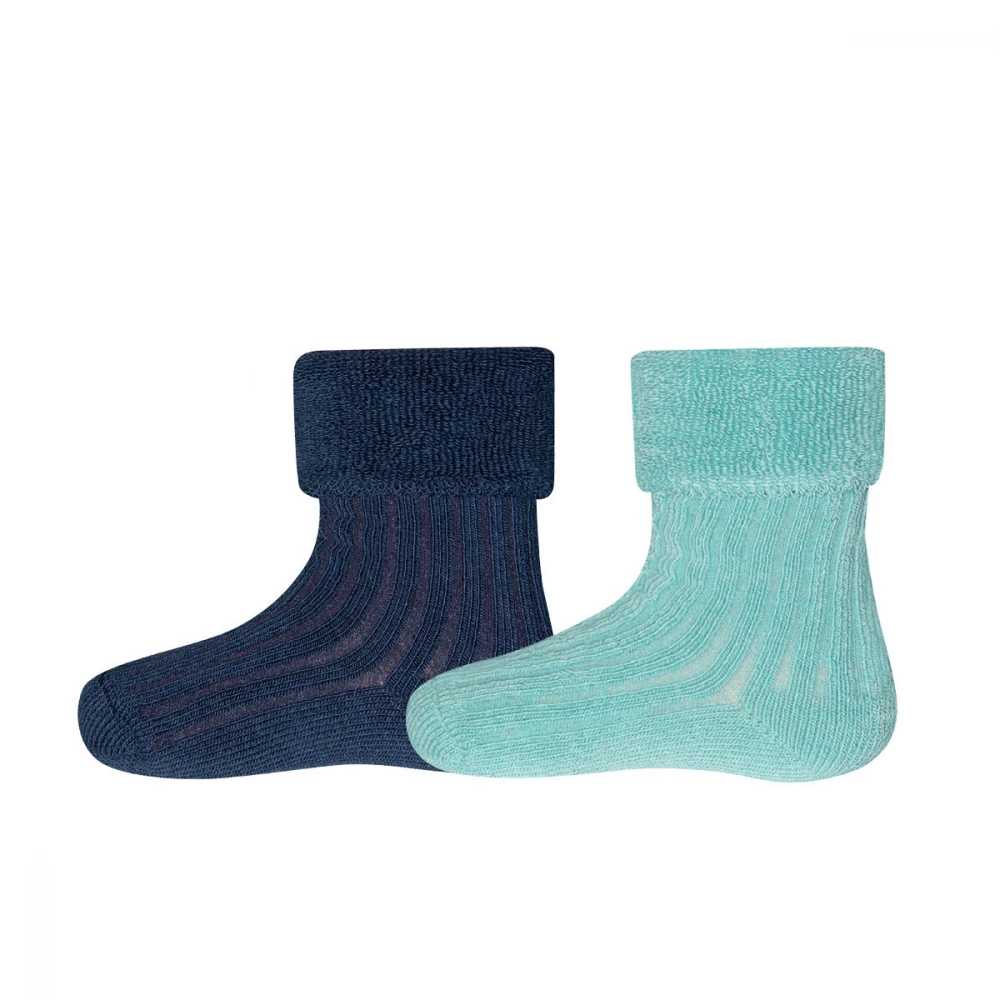 2 PAIR Socks for children in organic cotton: Blue + Turquoise