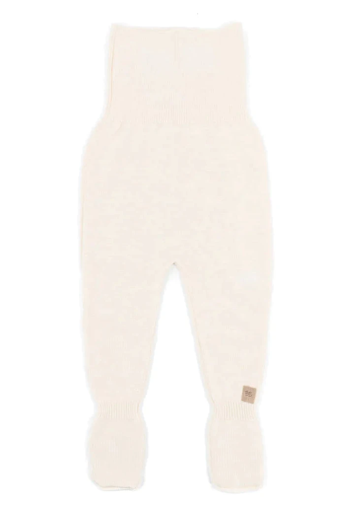 White knitted trousers with feet for babies in organic Bamboo