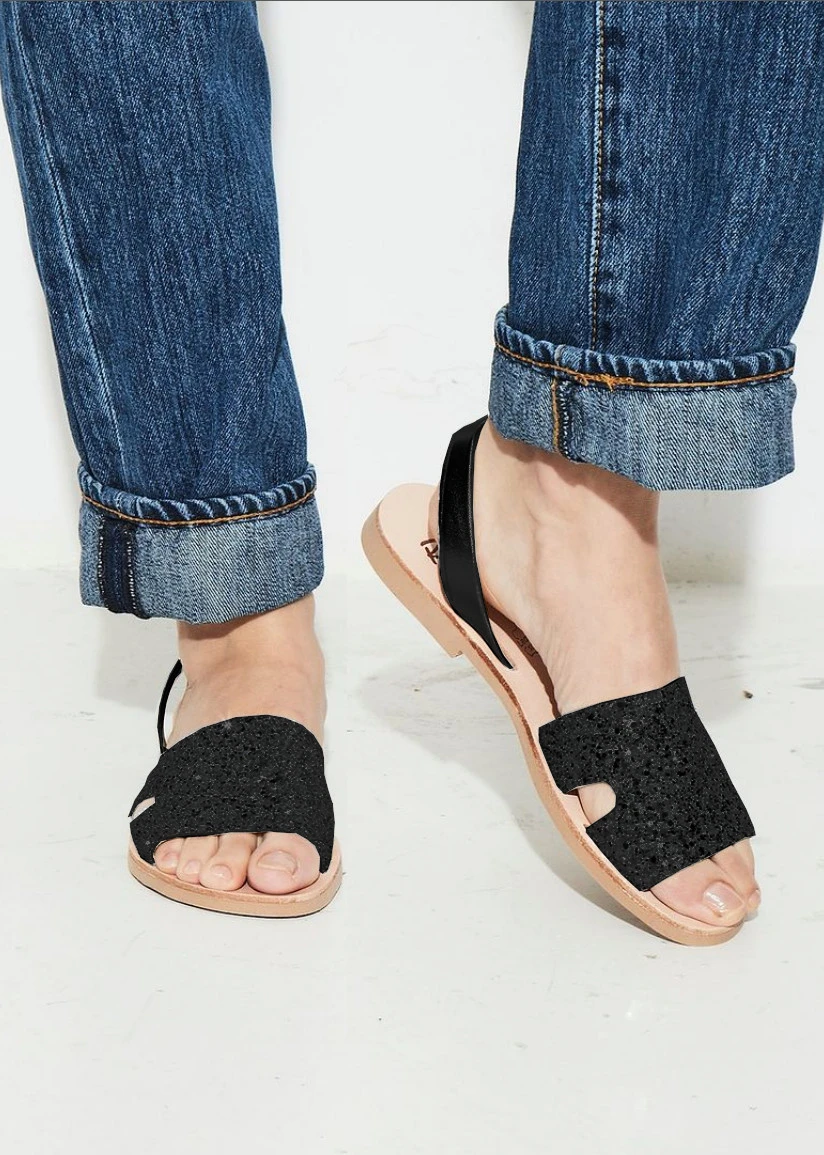 Women's Glitter Sandals in Natural Leather