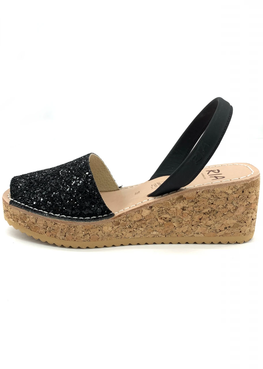 Women's Venecia Glitter Sandals in Natural Leather and Cork