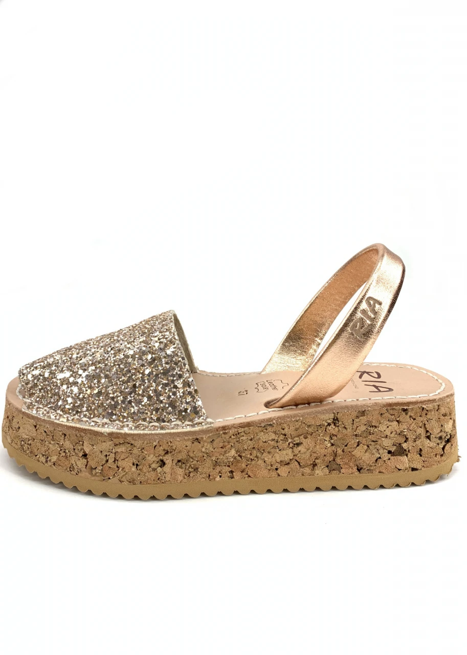 Women's Turin Glitter Sandals in Natural Leather and Cork