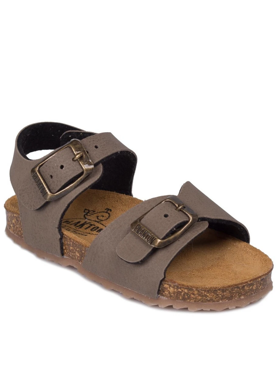 Pixel Taupe baby first steps sandals in cork and natural leather