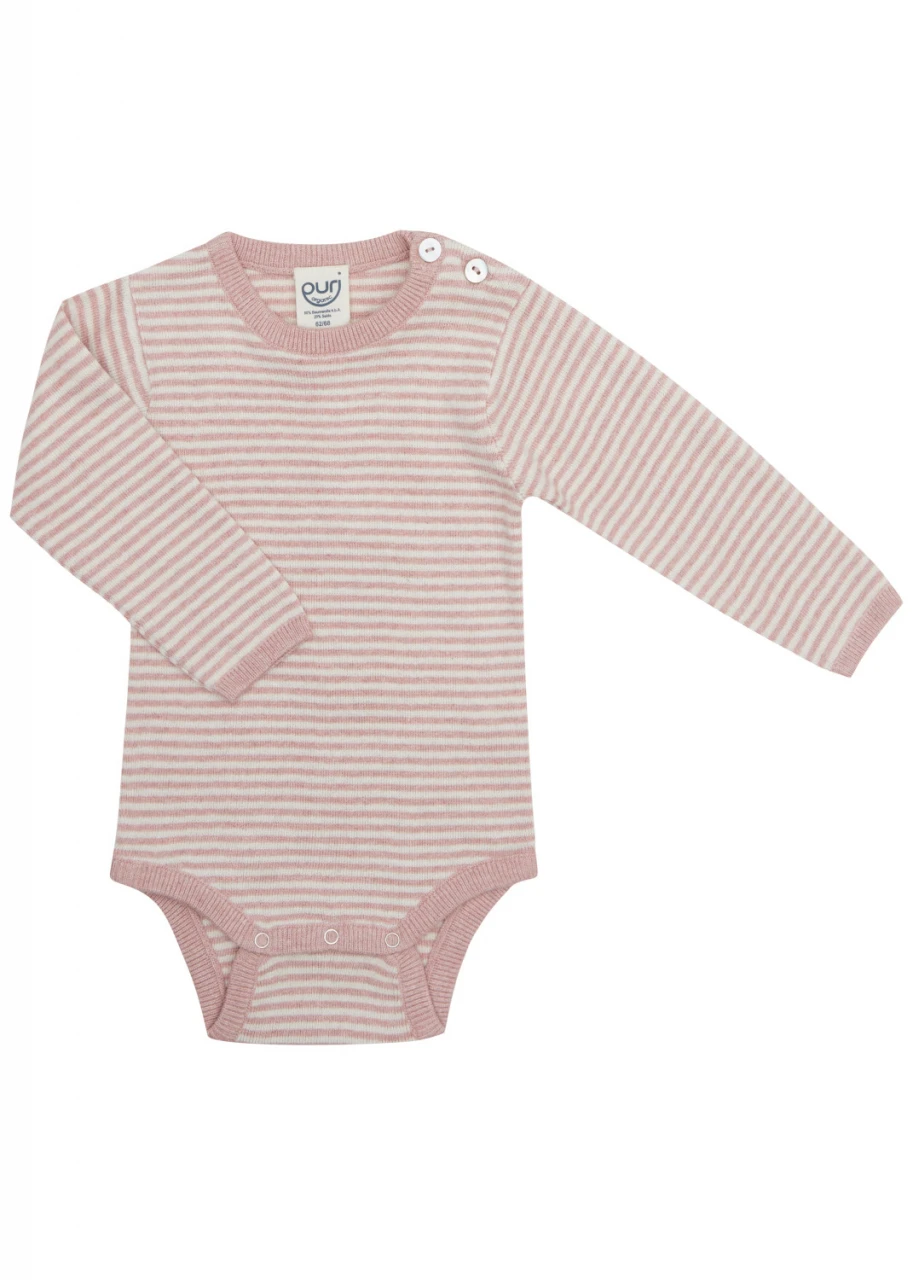 Body righe rosa e bianche manica lunga per neonati in cotone biologico e seta