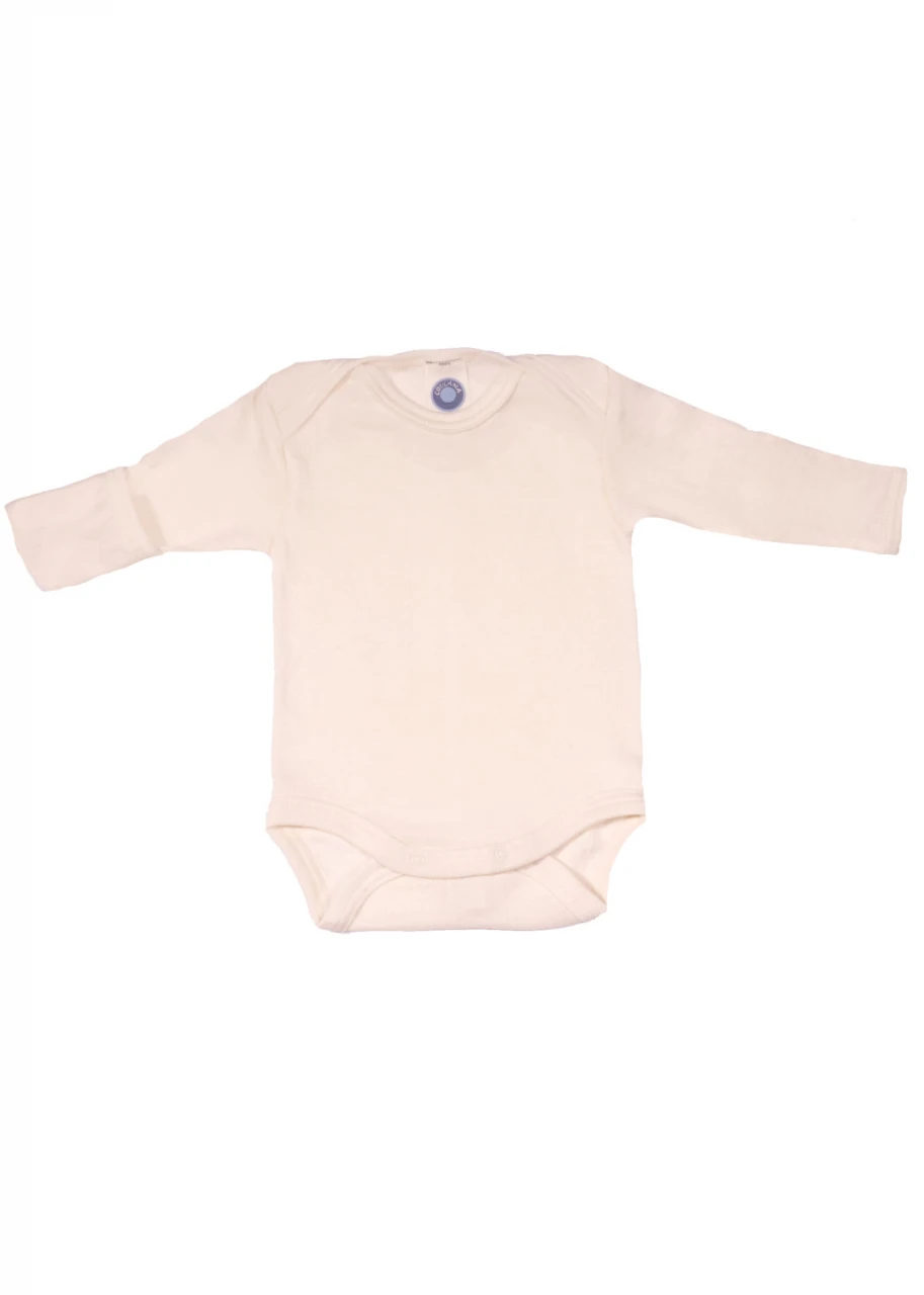 Anti-scratch baby bodysuit in organic wool and silk