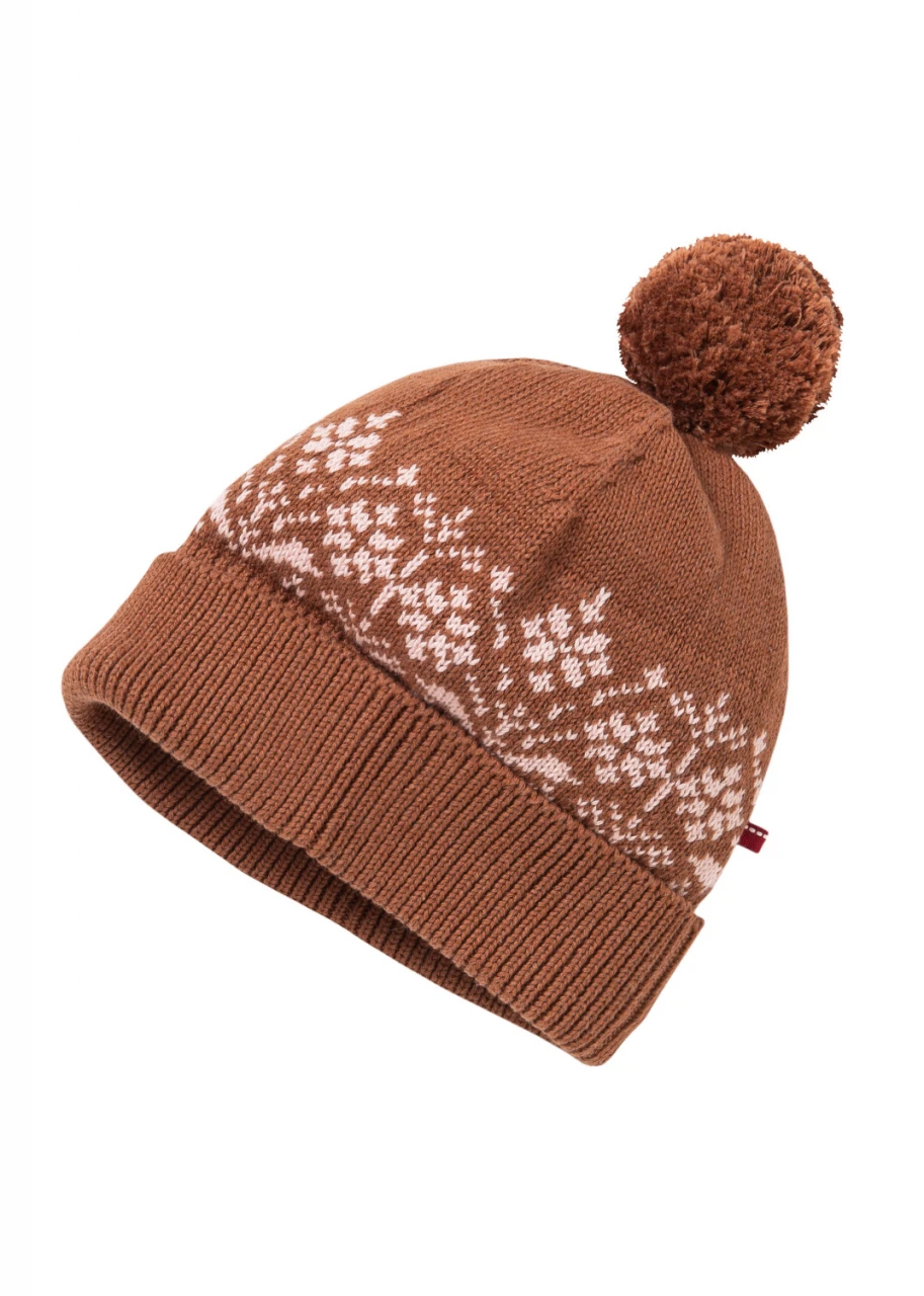Brown Jacquard knitted hat for children in organic cotton